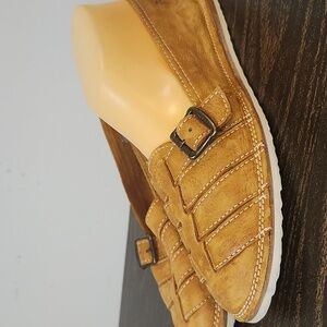 FRYE Milly Fisherman Loafers Tan Size 8 Cognac Leather Woven Western